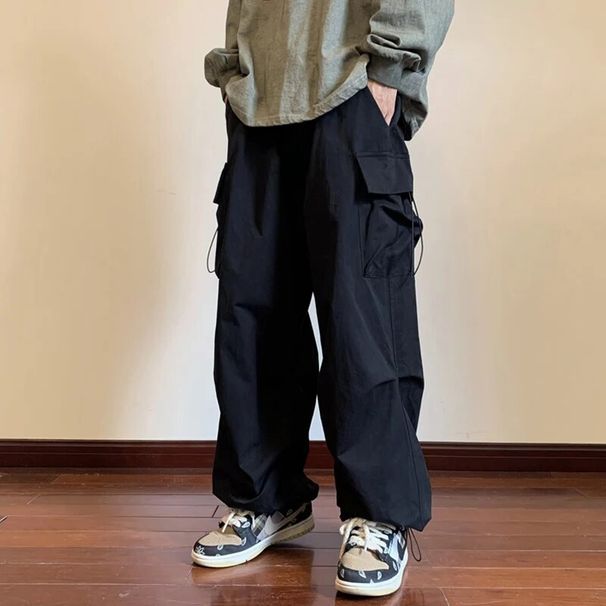 Men Flap Pocket Drawstring Waist Cargo Pants_voghion.com