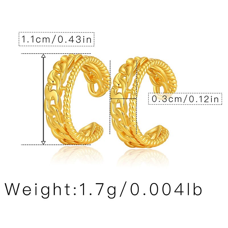 Prantsuse retrohõnguline metalltekstuuriga kõrvaluuklamber augustamata kõrvadele, vasega kaetud ja K-eehtsa kullaga, tippkvaliteediga, kompaktne ja lihtne C-kujuline kõrvaklamber_voghion.com