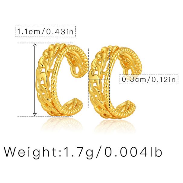 Prantsuse retrohõnguline metalltekstuuriga kõrvaluuklamber augustamata kõrvadele, vasega kaetud ja K-eehtsa kullaga, tippkvaliteediga, kompaktne ja lihtne C-kujuline kõrvaklamber_voghion.com