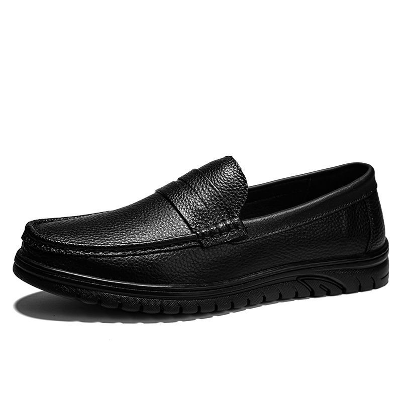 Scarpe da uomo in pelle casual da lavoro Four Seasons, slip-on, piatte, comode, cucite a mano, fatte a mano, in vacchetta_voghion.com