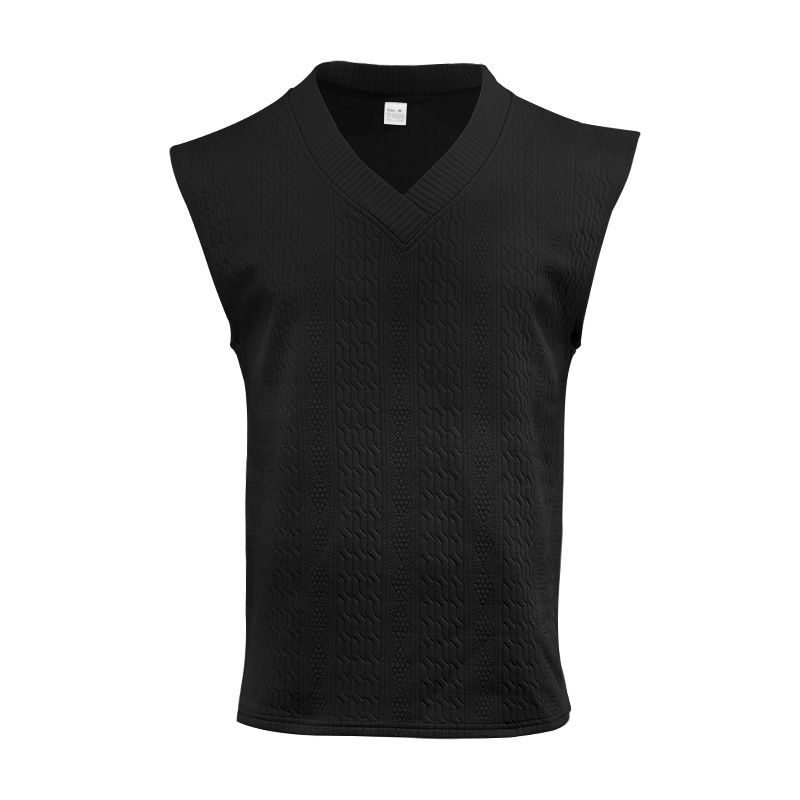 Man's clothing Men's casual V-neck loose jacquard knit sleeveless vest top_voghion.com