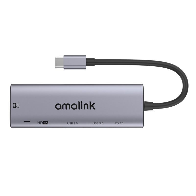 Type-C / USB-C to Dual HDMI + 2 Ports USB + PD 3.0 Multi-function HUB(Grey)_voghion.com