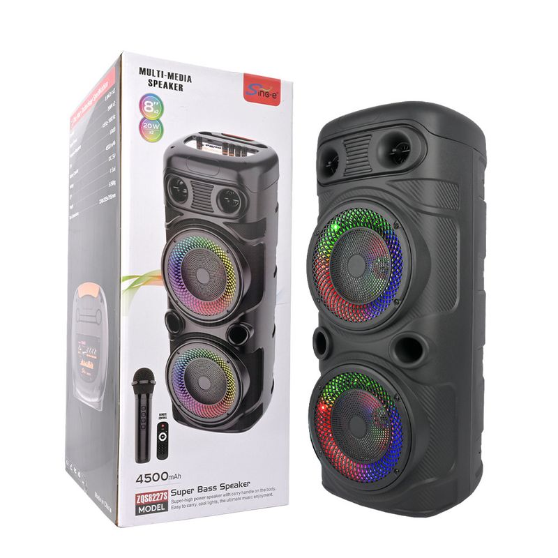 Sing-e ZQS8227S Duální 8palcový vysoce výkonný Bluetooth reproduktor s RGB světlem, venkovní audio pro KTV, square dance_voghion.com