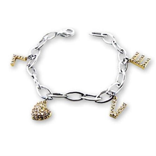 S56206 - Reverse Two-Tone  Sterling Silver Bracelet with AAA Grade CZ in Clear_voghion.com
