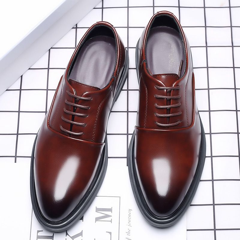 New Men's Block Business Casual British Formal Leather Korean Wedding Shoes Men's Breathable_voghion.com