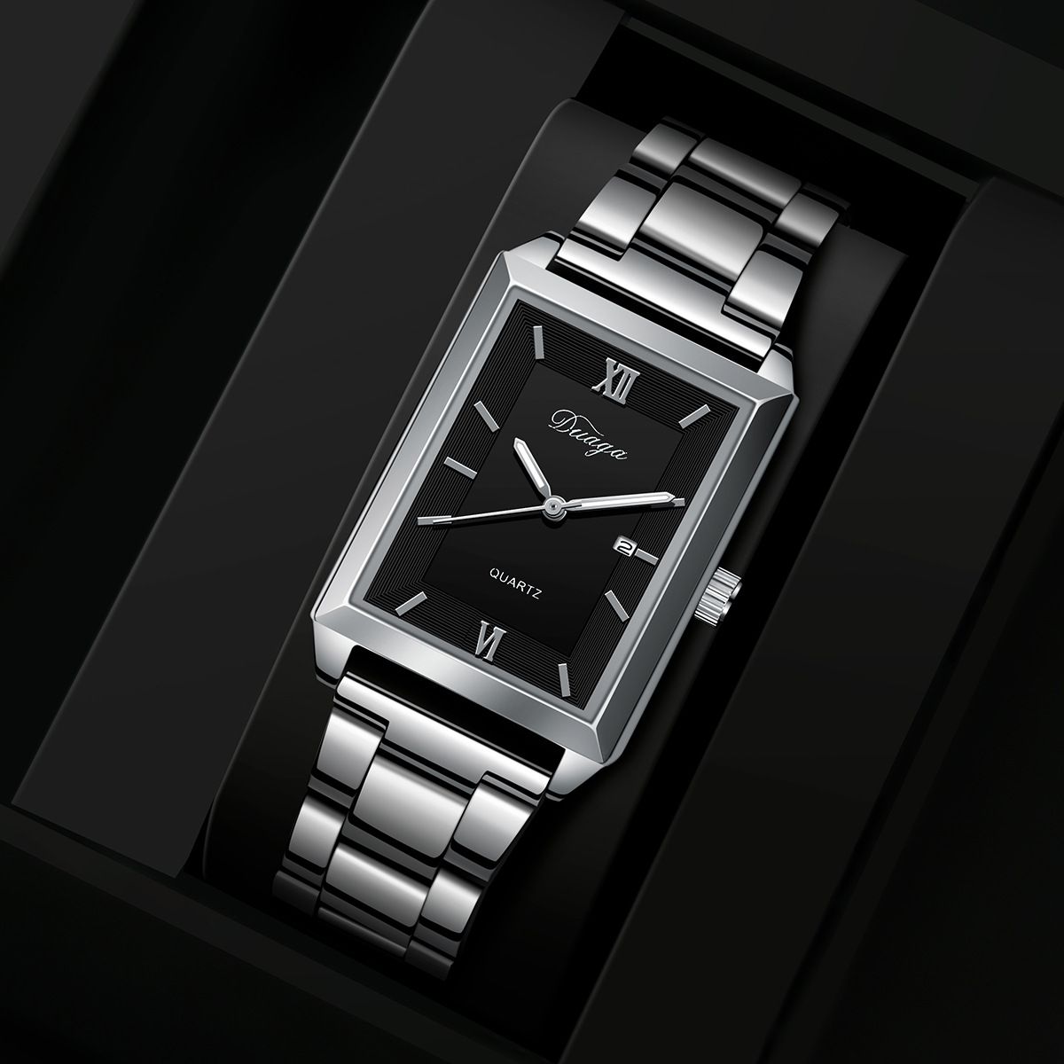 Neue Mode Persönlichkeit Trendy Herren Quadratische Quarzuhr Mit Kreuz Schmuck Set_voghion.com