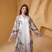 Elegant Muslim Abaya Dress With Floral Print, Beading & Rhinestones – V-Neck, Turn-Up Sleeves, Comfortable Long Maxi Dress For Women_voghion.com