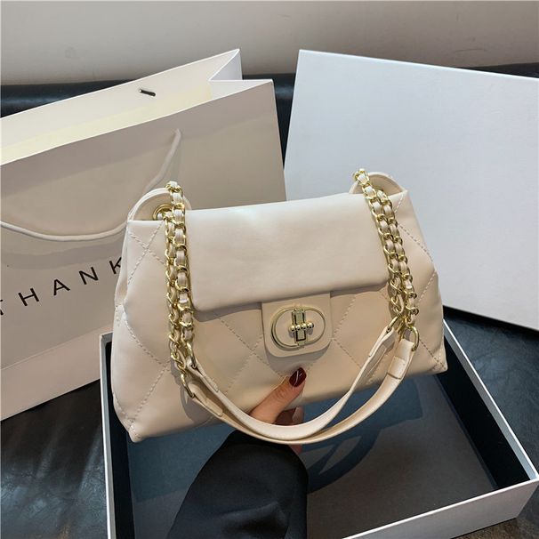2024 New Lingge Women's Bag Texture Soft PU Chain Single Shoulder Crossbody Bag Small Commuting Tote Bag_voghion.com