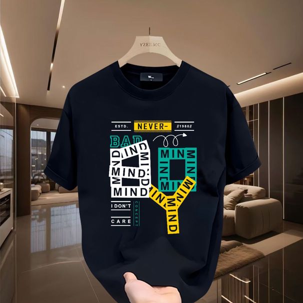 Large Short Sleeved T-shirt Printed Half Sleeve 2025 Summer New Style Trendy Brand Pure Cotton Round Neck Casual Wear_voghion.com