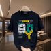 Large Short Sleeved T-shirt Printed Half Sleeve 2025 Summer New Style Trendy Brand Pure Cotton Round Neck Casual Wear_voghion.com