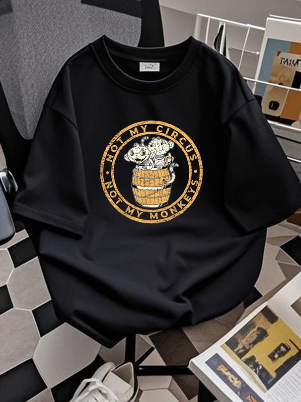 T-shirt vintage « Pas mon cirque, pas mes singes » avec une phrase humoristique et sarcastique. Haut graphique extensible légèrement décontracté, idéal au quotidien, confortable et polyvalent._voghion.com