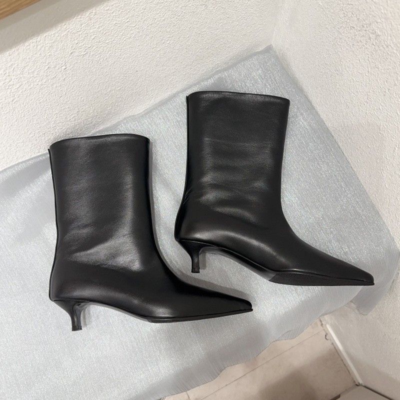 Neu Herbst Winter Neue Koreanische Stil Französisch Spitz Katze Kurze Für Frauen Niedrigen Dünnen Absatz Breiten Mund Mid-Kalb Stiefel_voghion.com