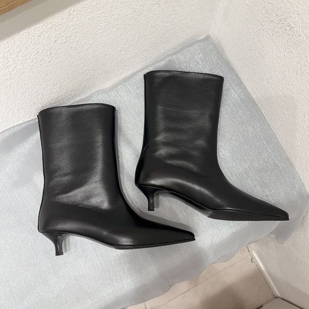 Neu Herbst Winter Neue Koreanische Stil Französisch Spitz Katze Kurze Für Frauen Niedrigen Dünnen Absatz Breiten Mund Mid-Kalb Stiefel_voghion.com