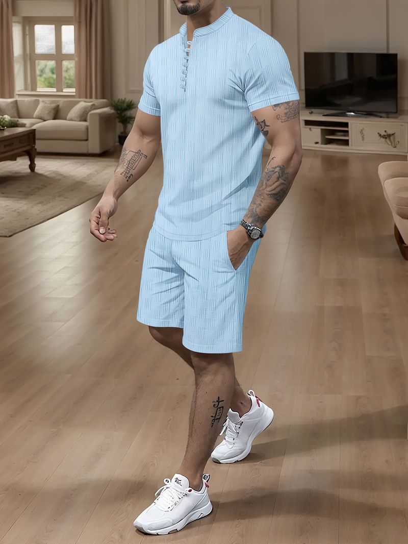 Polo en maille jacquard pour homme – Haut décontracté à manches courtes pour l'été (S-XXL, noir/bleu/kaki/blanc/rose)_voghion.com