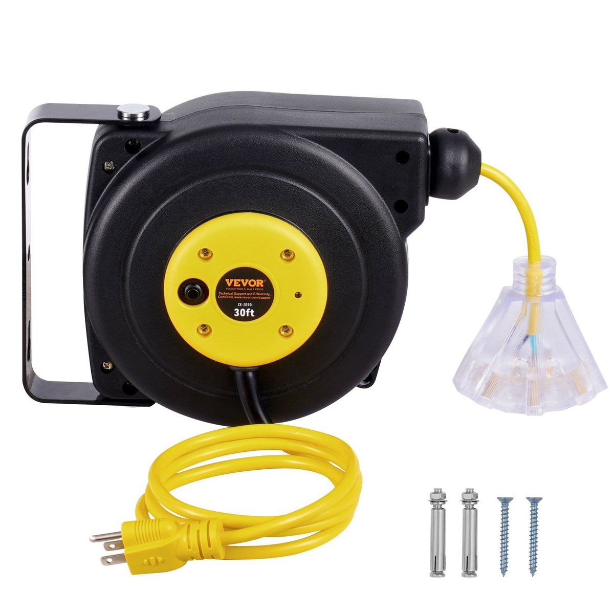 VEVOR Retractable Extension Cord Reel Power Cord Reel 30FT 16AWG/3C SJTOW_voghion.com