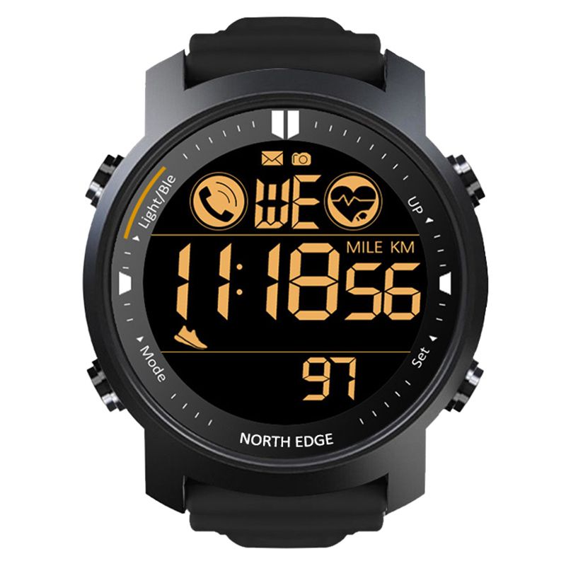 NORTH EDGE Herren-Digitaluhr, Militär, wasserdicht, 50 m, für Laufen, Sport, Schrittzähler, Stoppuhr, Uhr, Herzfrequenz, Armband, Android IOS_voghion.com