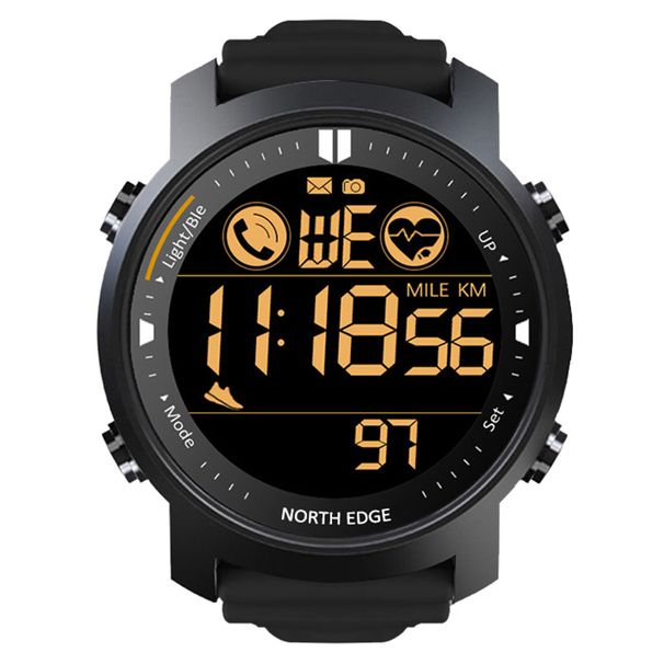 NORTH EDGE Herren-Digitaluhr, Militär, wasserdicht, 50 m, für Laufen, Sport, Schrittzähler, Stoppuhr, Uhr, Herzfrequenz, Armband, Android IOS_voghion.com