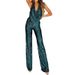Women's solid color sleeveless hanging led sequined jumpsuit fashion straight pants women_voghion.com