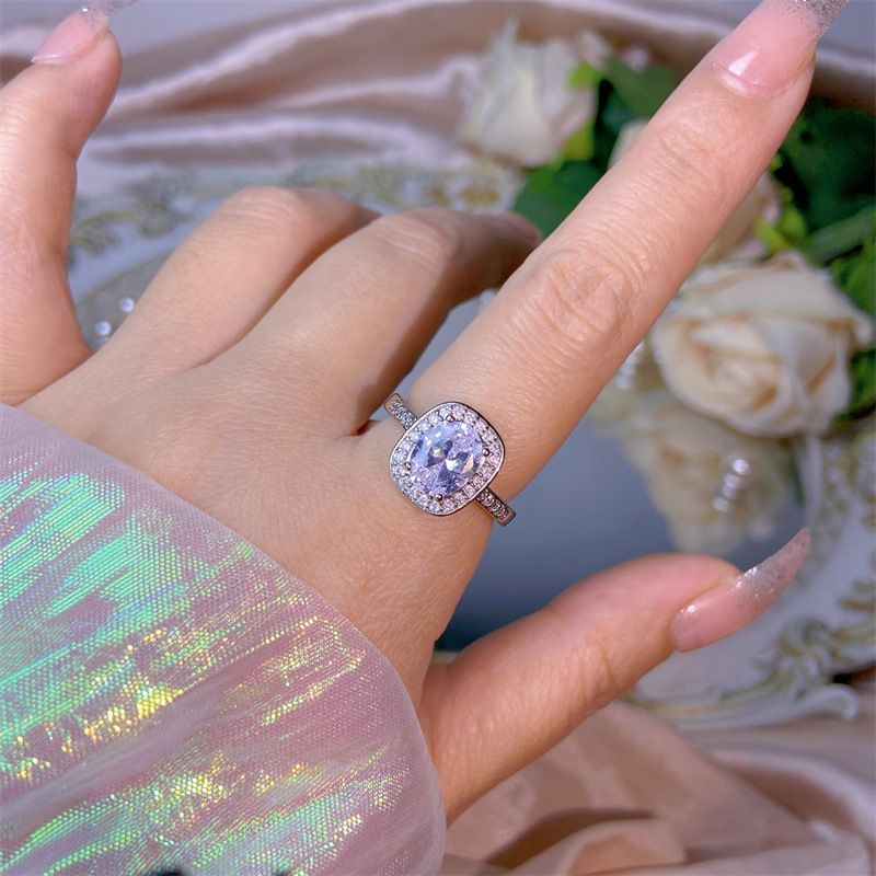 Anillo de moissanita de alta gama con circonita 3A abierta para mujer, diseño de princesa, corazón ovalado cuadrado, para propuesta de boda._voghion.com