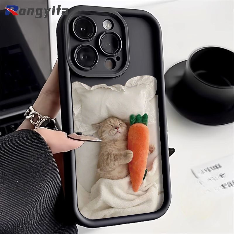 Funny Cat Phone Case For Samsung Galaxy S25 Ultra S25+ A06 A16 M02 S24 FE A72 A56 A26 5G 4G Sleeping Cats Cute Phone Cases_voghion.com