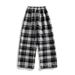 Korean Style Checkered Pants For Teens – Loose Straight-Leg Trousers With Fleece Lining (Blue/Gray) – Winter Casual & Streetwear Essential_voghion.com