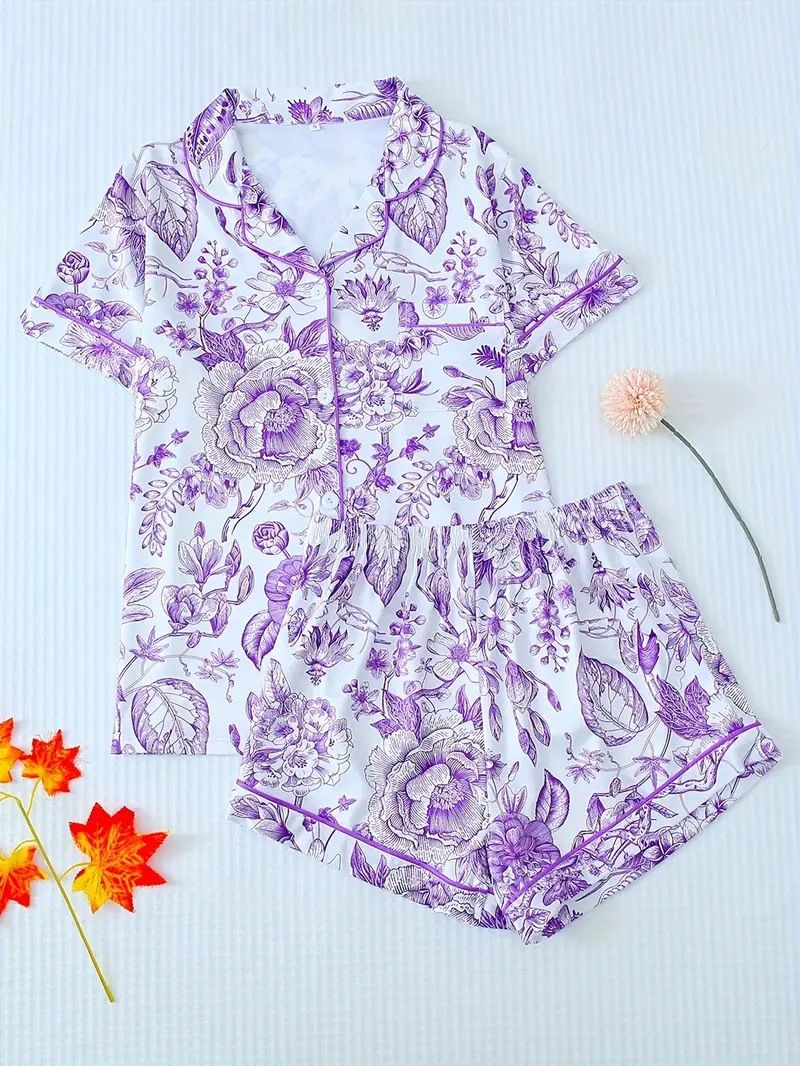 Pigiami da donna, camicia da notte a maniche corte con risvolto e stampa 3D, pantaloncini, completi e abbigliamento per la casa_voghion.com