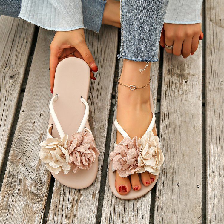 Women's Floral French Style Flat Sandals - Elegant Slides To Pair With Dresses For Summer_voghion.com