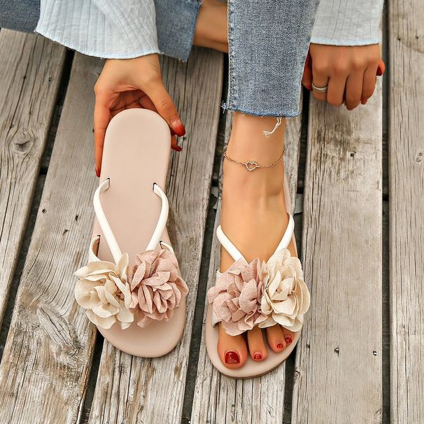 Women's Floral French Style Flat Sandals - Elegant Slides To Pair With Dresses For Summer_voghion.com