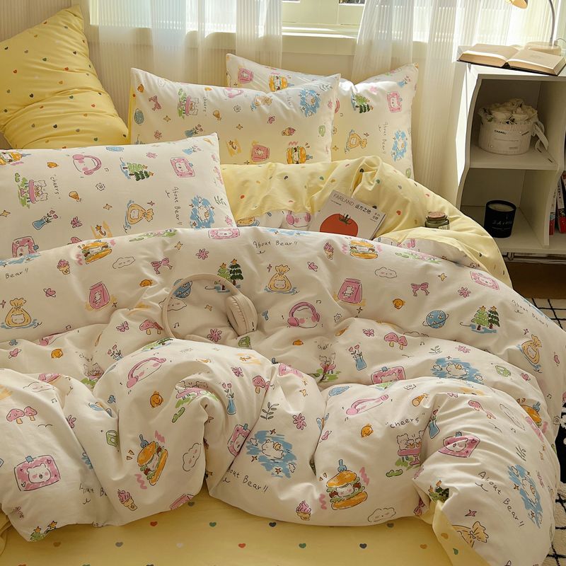 Parure de lit INS en pur coton, ensemble de quatre pièces, drap-housse, housse de couette, pour dortoir d'étudiants, 2025_voghion.com