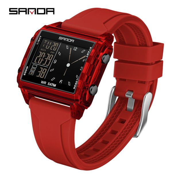 Square Multi-Function Digital Analog Watch With Transparent Case, Dual Time Display, Alarm, Stopwatch, Waterproof, And Luminous Feature_voghion.com