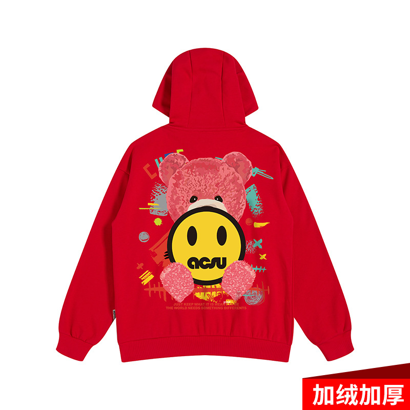 Marchio di moda di strada europeo e americano sorridente felpa con orso pullover con cappuccio da uomo sciolto top in pile da uomo di grandi dimensioni 8XL_voghion.com