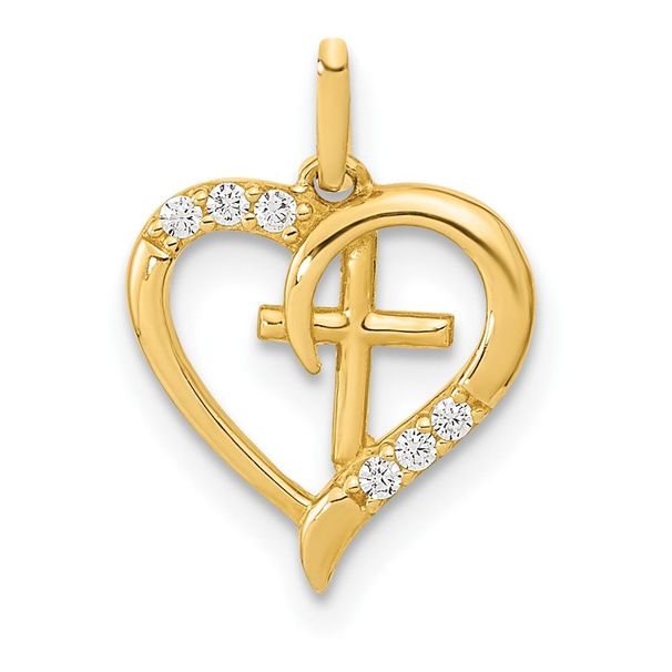 14K Polished Open Heart With Cross CZ Pendant_voghion.com