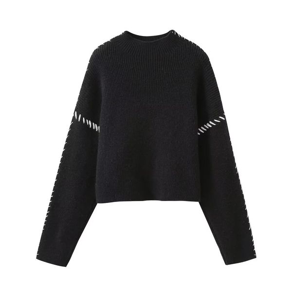 Women's Clothing 2024 Autumn Round Neck Knitted Warm Versatile Chic Color Block Sweater M6221_voghion.com