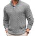 Herrenbekleidung Herbst- und Winter-Strickpullover für Männer, schmale Passform, mit Reißverschluss, halbhohem Kragen, langärmeliger Pullover, Pullover mit gedrehten Blumen_voghion.com