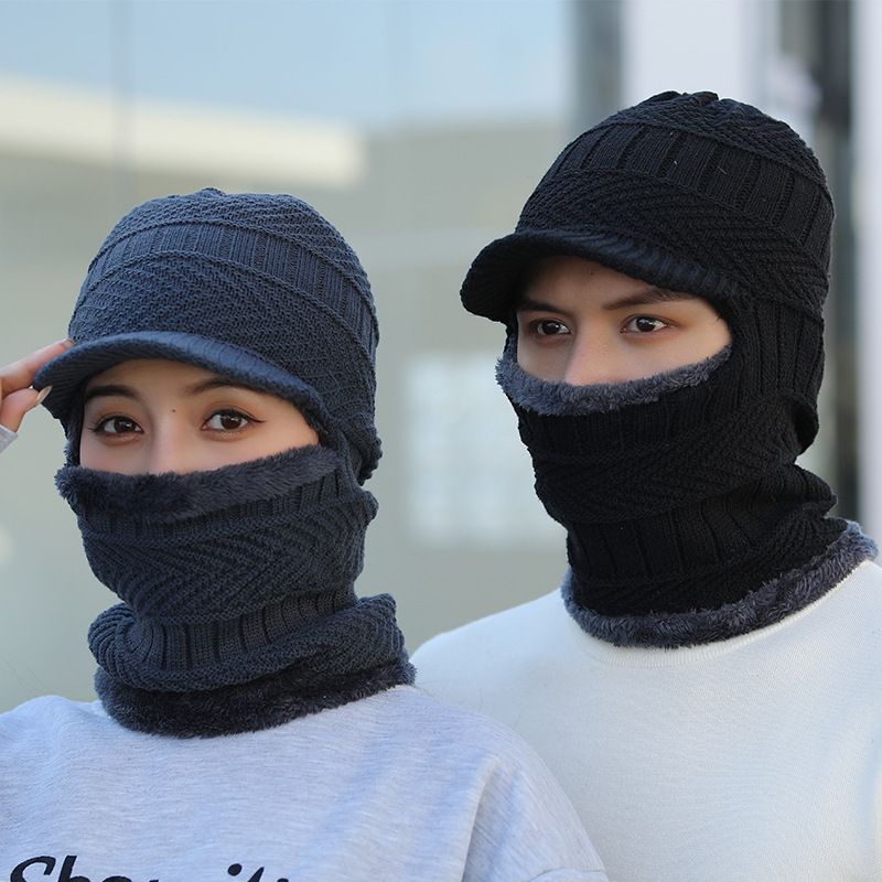 Spot knitted hat autumn and winter men's outdoor warm face-covering woolen hat ladies cycling bib one-piece fleece pullover hat_voghion.com