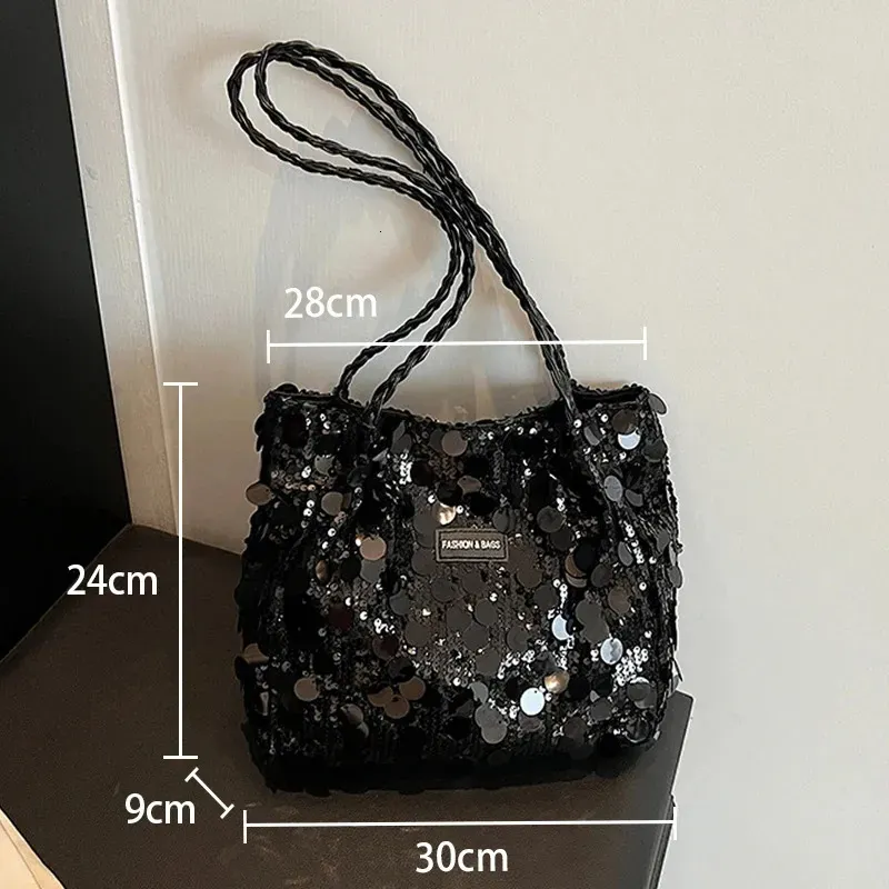 Sparkling Sequin Large Capacity Commuting Tote Bag 2025 Womens Zipper Closure Shoulder Bags Fashion Handbag 250530_voghion.com