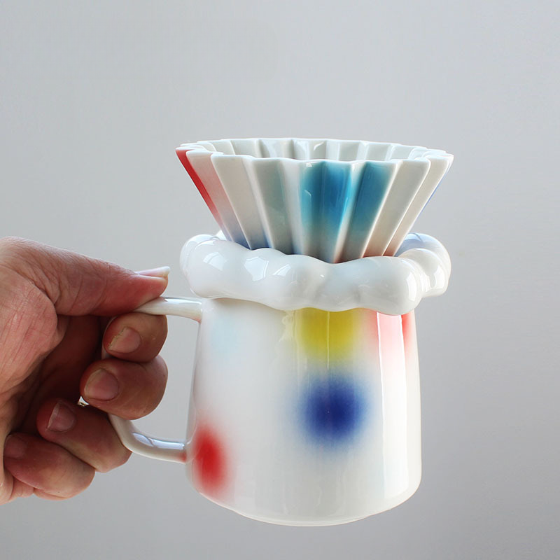 Pfirsichblütenhöhle, Unterglasur, Keramik, handgebraut, Origami-Kuchenfilter, für Büro und Zuhause, Kaffeetasse, Bar, Geschenkbox_voghion.com