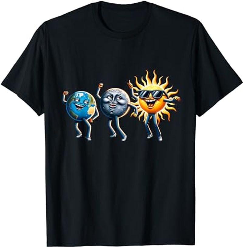 Camiseta divertida de primavera de 2024 con eclipse solar total y luna y sol bailando_voghion.com