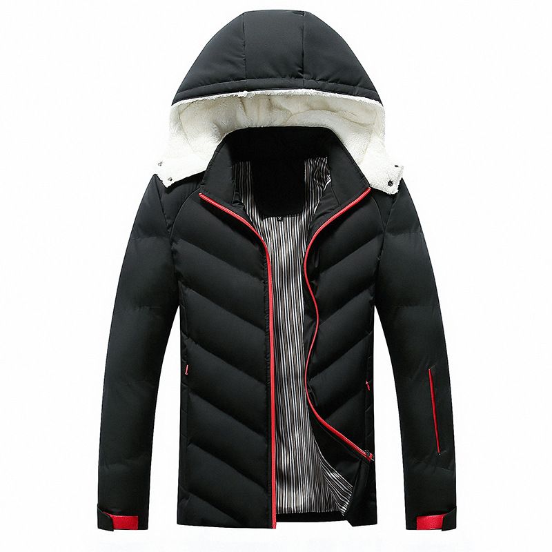 Winter zipper pocket youth casual zipper detachable collar fit brown spot thickened solid color jacket_voghion.com