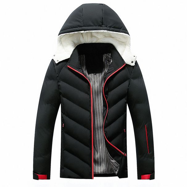 Winter zipper pocket youth casual zipper detachable collar fit brown spot thickened solid color jacket_voghion.com