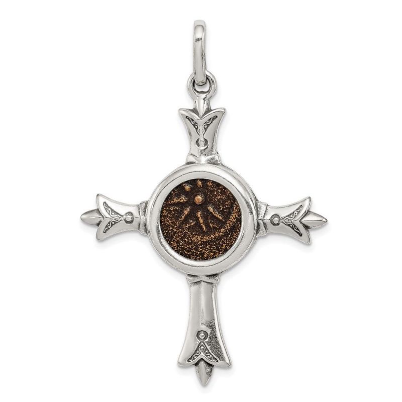 Ancient Coins Sterling Silver And Bronze Antiqued Widow's Mite Coin Cross Pendant With A Certificate Of Authenticity_voghion.com