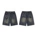 Men's Clothing Painted Spider Denim Shorts Loose Retro Distressed Blue Straight Shorts_voghion.com