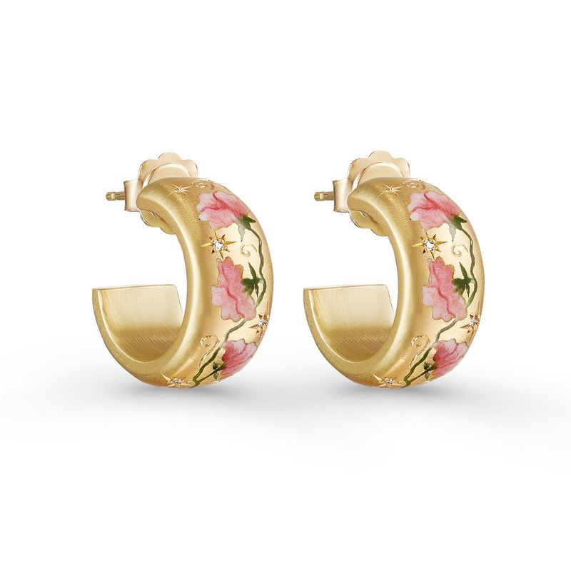Retro Mooie Geschilderde Rozen Bloemen C Vormige Oorbellen_voghion.com