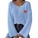 Maglione oversize da donna con ricamo a cuore per San Valentino, spalle scoperte - Pullover casual e comodo con applicazione a forma di cuore_voghion.com