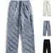Men's Plaid Fleece-Lined Casual Pants - Winter Warm Straight Leg Trousers With Belt, Elastic Waist & Pockets (White, Gray, Black)_voghion.com