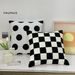 Almofada decorativa bordada com bolinhas xadrez - Capa de almofada com detalhe de laço (design minimalista para decoração de sofá/cama, tecido de algodão macio lavável à máquina)_voghion.com