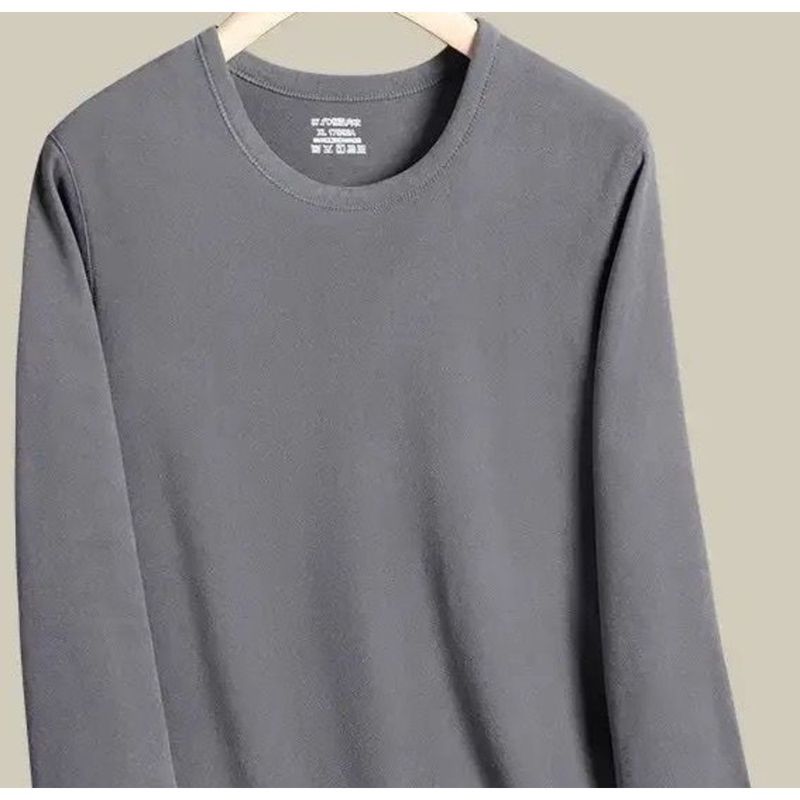 Derong base pants set autumn and winter new Korean version slim fit warm men's round neck solid color double-sided_voghion.com