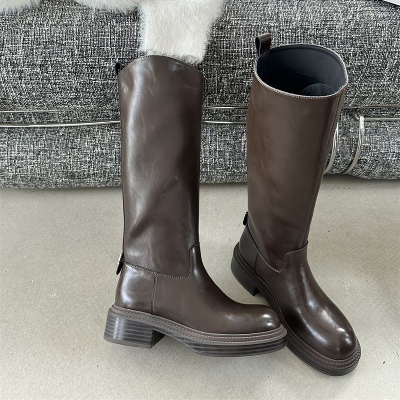 Novas botas de cano alto, salto médio, cano longo, não acima do joelho, de estatura pequena e minimalista, moda simples,_voghion.com