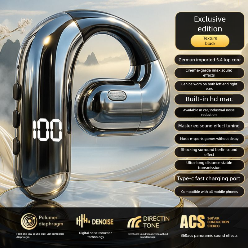 Kafeile Bluetooth Earphones Ultra-long Standby Business Ear Hook Headphones Driving Sports Air Conduction High Sound_voghion.com
