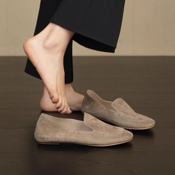 Sheepskin Version ~ Minimalist Slip-On Loafers For Women, Flat Comfortable Commuting , Versatile Round-Toe Leather_voghion.com